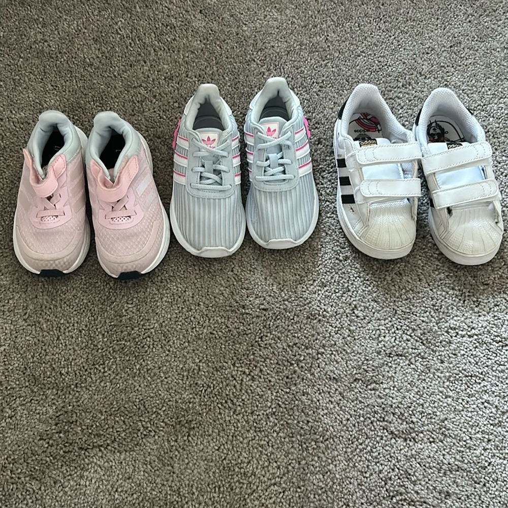3 pairs of girls adidas sneakers